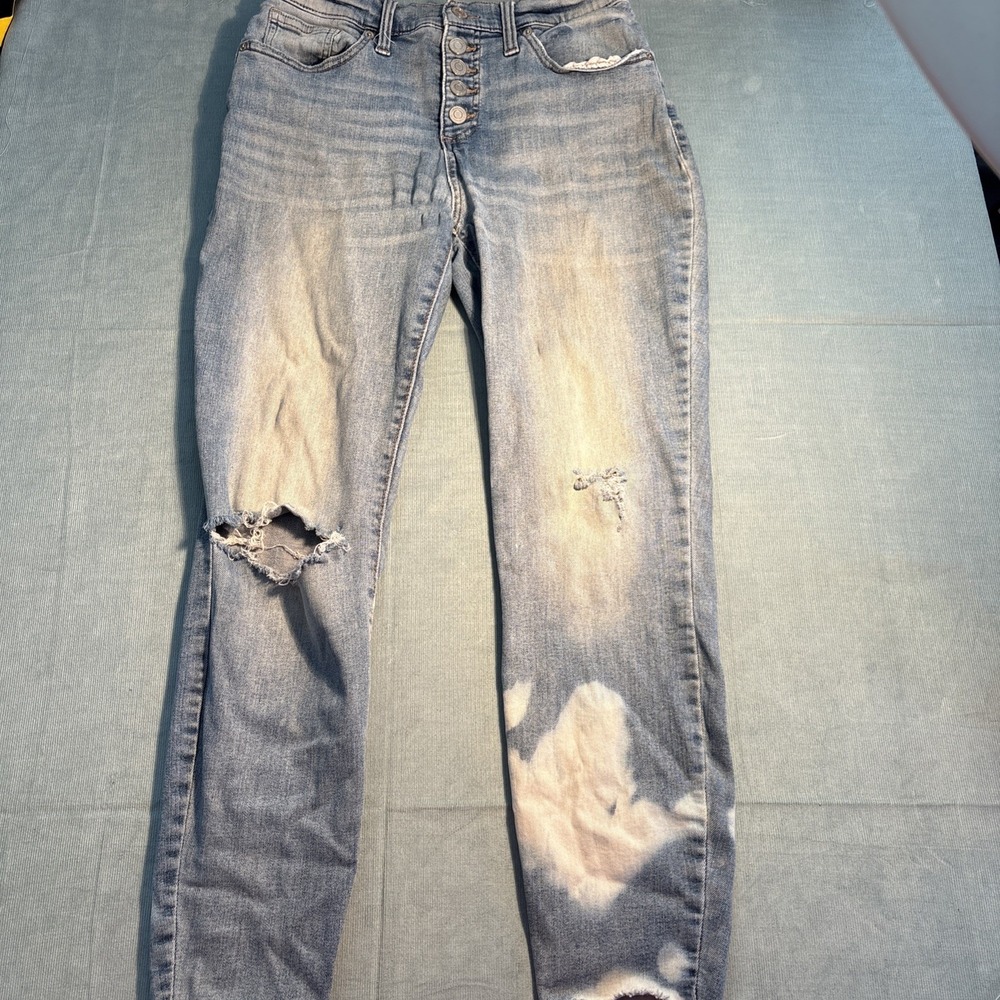 Lucky Brand Ava Mid Rise Super Skinny Jeans 8/29 Ankle Bleach Distressed Blue